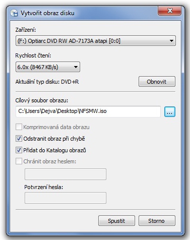 Vytvoření obrazu disku