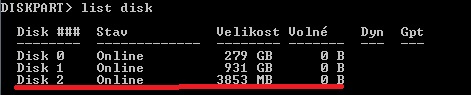 CMD screenshot - příkazový řádek